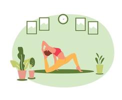 vrouwen doen yoga thuis illustratie vector ontwerpsjabloon