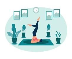 vrouwen doen yoga thuis illustratie vector ontwerpsjabloon