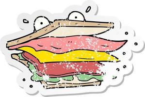 noodlijdende sticker van een stripfiguur van een broodje vector