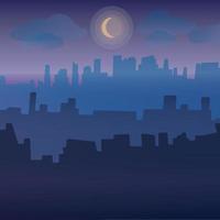stadsgezicht bij nacht, maanlicht. kleur vectorillustratie. vector