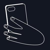 mobiele telefoon in de hand van een man of woman.hand-tekening lijn zwart-wit afbeelding. vector