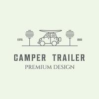 camper aanhangwagen pictogram logo lijntekeningen minimalistische vector illustratie ontwerp