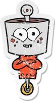 noodlijdende sticker van een happy cartoon robot vector