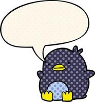 schattige cartoon pinguïn en tekstballon in stripboekstijl vector
