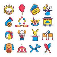 circus iconen set, cartoon stijl vector