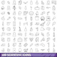 100 wetenschappelijke iconen set, Kaderstijl vector