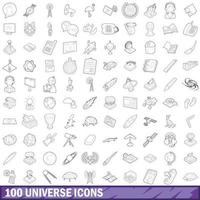 100 universum iconen set, Kaderstijl vector