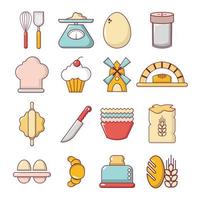 bakkerij iconen set, cartoon stijl vector