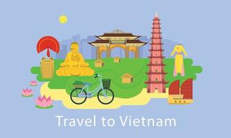 reis naar Vietnam concept banner, vlakke stijl vector