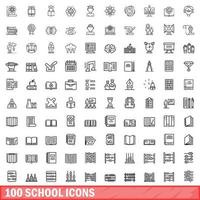 100 school iconen set, Kaderstijl vector