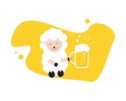 schattige schapen die bier drinken clipart voor digitaal printen of shirt vector