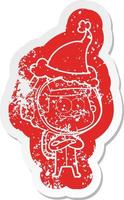 happy astronaut cartoon noodlijdende sticker van een dragende kerstmuts vector