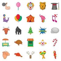 dierentuin circus iconen set, cartoon stijl vector