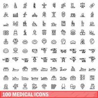 100 medische iconen set, Kaderstijl vector