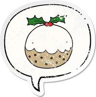 cartoon kerstpudding en tekstballon noodlijdende sticker vector