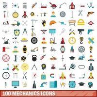 100 mechanica iconen set, vlakke stijl vector