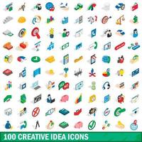 100 creatieve idee iconen set, isometrische 3D-stijl vector