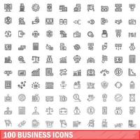 100 zakelijke iconen set, Kaderstijl vector