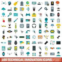 100 technische innovatie iconen set, vlakke stijl vector