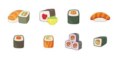 sushi pictogrammenset, cartoon stijl vector