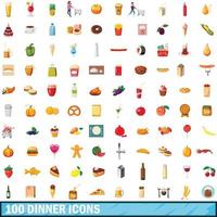 100 diner iconen set, cartoon stijl vector