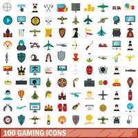 100 gaming iconen set, vlakke stijl vector