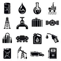 olie industrie iconen set, eenvoudige stijl vector