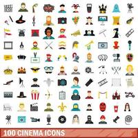 100 bioscoop iconen set, vlakke stijl vector