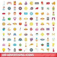 100 reclame iconen set, cartoon stijl vector