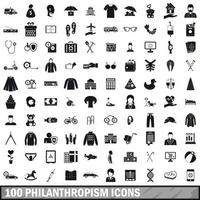 100 filantropie iconen set, eenvoudige stijl vector