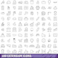 100 extensie iconen set, Kaderstijl vector