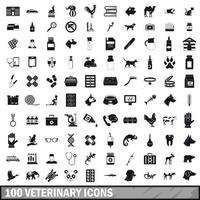 100 veterinaire iconen set, eenvoudige stijl vector