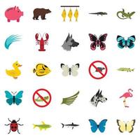 insecten iconen set, vlakke stijl vector