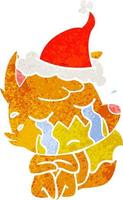 huilende vos retro cartoon van een dragende kerstmuts vector