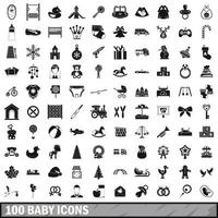 100 baby iconen set, eenvoudige stijl vector