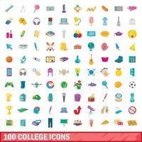 100 college iconen set, cartoon stijl vector