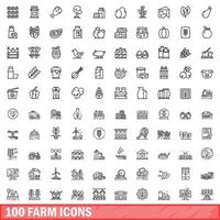 100 boerderij iconen set, Kaderstijl vector