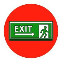 brandevacuatie teken. de safe exit sticker hangt aan een bakstenen muur. platte vectorillustratie.