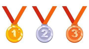 set van gouden, zilveren en bronzen medailles. prijs voor sportieve prestaties. platte vectorillustratie. vector