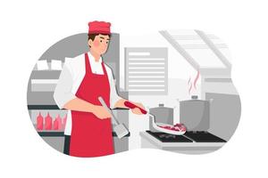 chef-kok kookt eten in de keuken van het restaurant vector