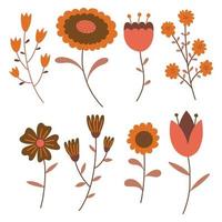 seizoensgebonden kleurrijke set bloemen vectorelementen. herfstcollectie bloemen en planten in felle kleuren. vector