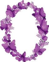 krans paarse kleur textuur met vlinder en bloemen. vector