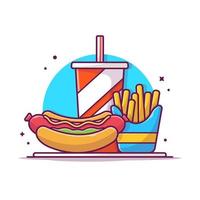 hotdog, frietjes en frisdrank cartoon vector pictogram illustratie. voedsel object pictogram concept geïsoleerde premium vector. platte cartoonstijl