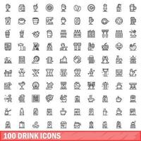 100 drank iconen set, Kaderstijl vector