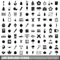 100 biologie iconen set, eenvoudige stijl vector