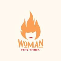 gezicht schoonheid vrouwen met haar vuur logo ontwerp vector grafisch symbool pictogram illustratie creatief idee