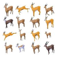 gazelle iconen set, isometrische stijl vector