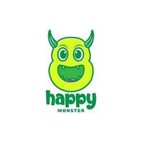 geel monster hoofd met grote glimlach en hoorn logo ontwerp vector grafisch symbool pictogram illustratie creatief idee