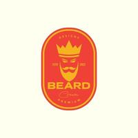 hoofd man baard kroon met gekleurde badge vintage logo ontwerp vector grafisch symbool pictogram illustratie creatief idee