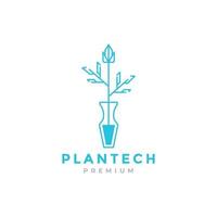 potten met plant lijn technologie logo ontwerp vector grafisch symbool pictogram illustratie creatief idee
